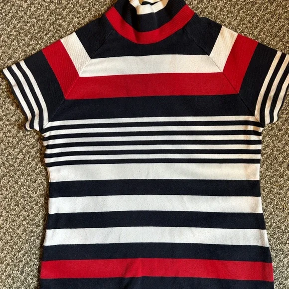Y2K Tommy Hilfiger Top nautical striped White Blue Red high neck - Picture 2 of 6